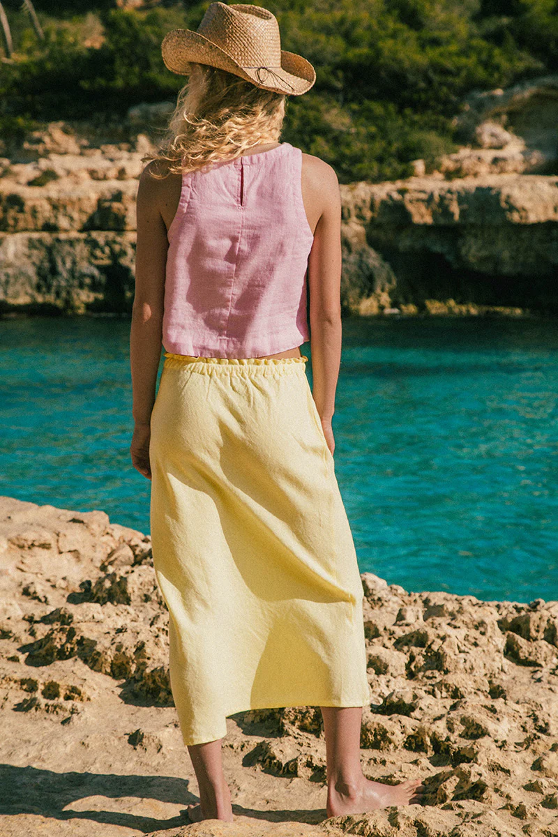 SANTANYI Midi Skirt - lemon sorbet linen - Image 3
