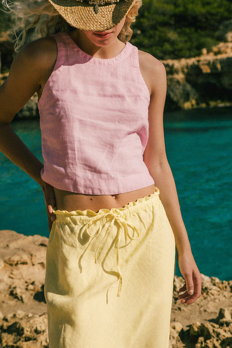 SANTANYI Midi Skirt - lemon sorbet linen - Image 4